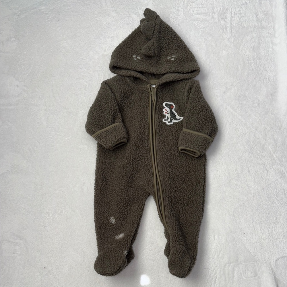 PL baby Cozy green Dinosaur zip up Hooded One Piece